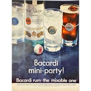 Bacardi Rum "Mini Party: the mixable one" Man Cave Art Vintage Print Ad 1968